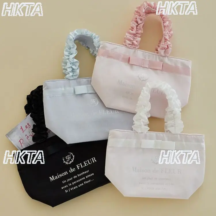 Japanese Style New Letter Satin Cute Bow Lolita Portable Tote Bag Women Commuting Versatile Pleated Sweet Single Shoulder Bag