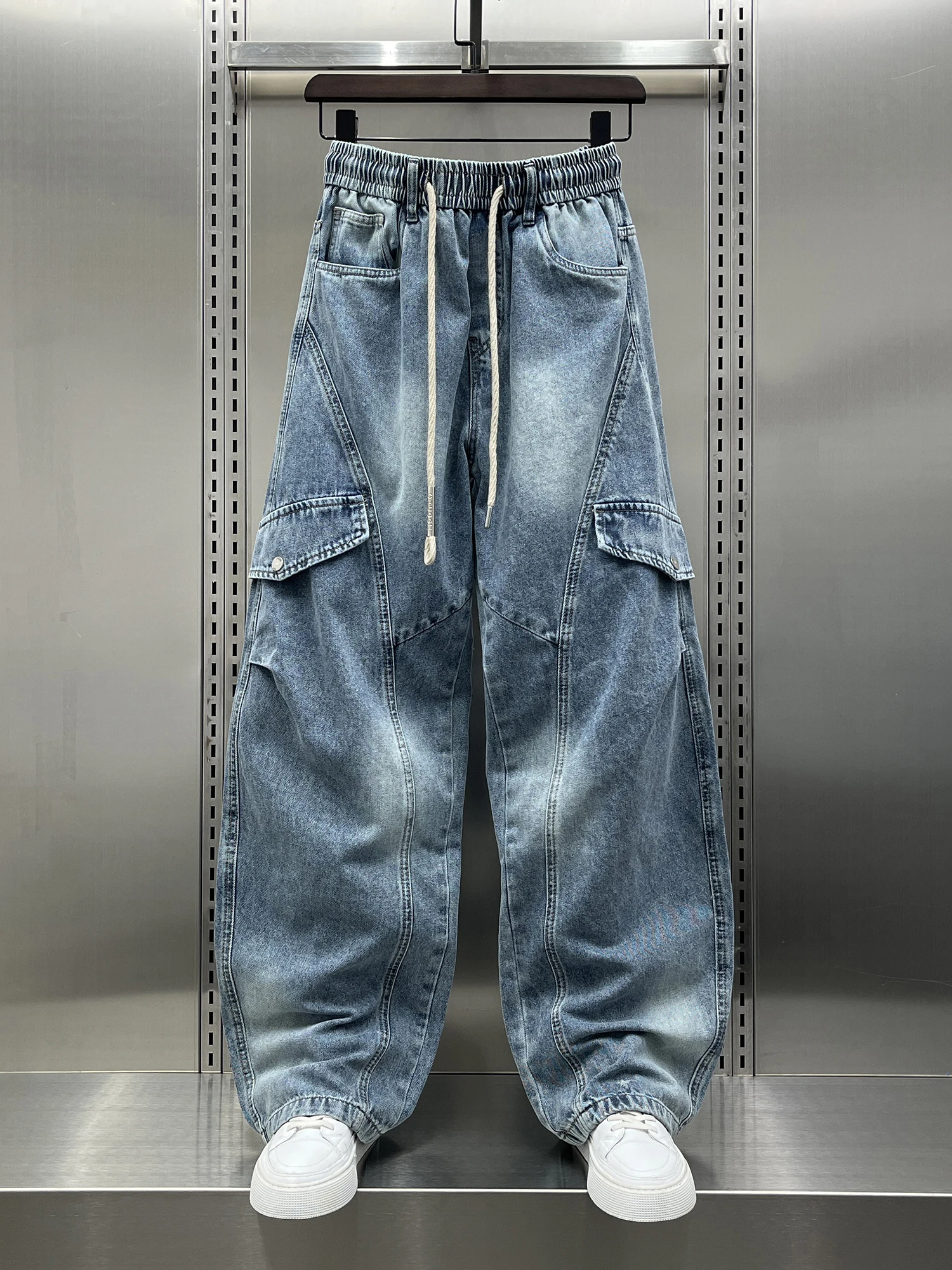 

Loose Straight Men's Wide Leg Jeans Spring New Sle Casual Wear Trousers Dstring Long Pants Workwear Sle Knife Pants