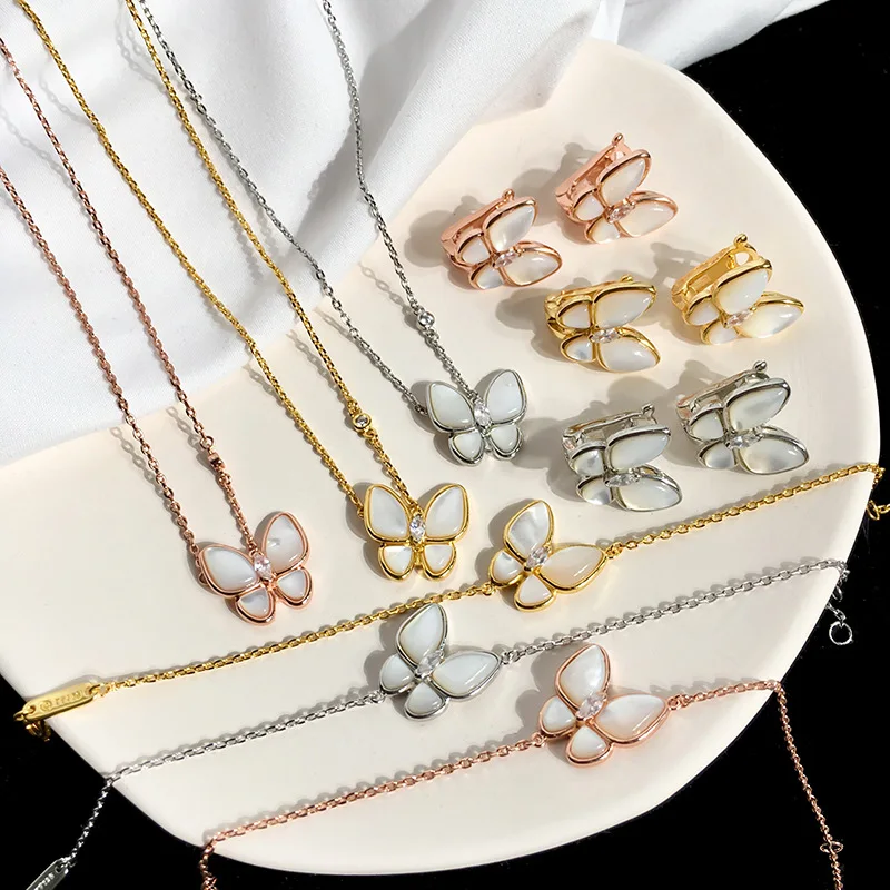 High Quality Gold Color Butterfly Earring White Shell Stud Earrings Sets For Women Fashion Jewelry LE006