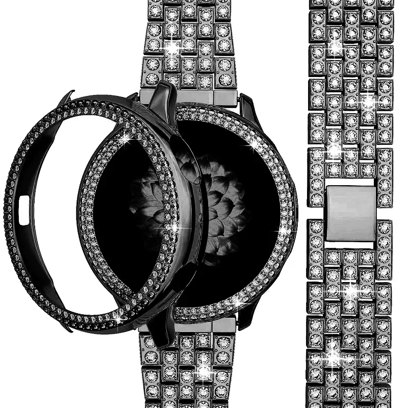 Ремешок с бриллиантами 20 мм и защитный чехол для Samsung Galaxy Watch 6/5 40 мм 44 мм Металлический браслет для часов 4 44 мм 40 мм Корпус ремешка на запястье