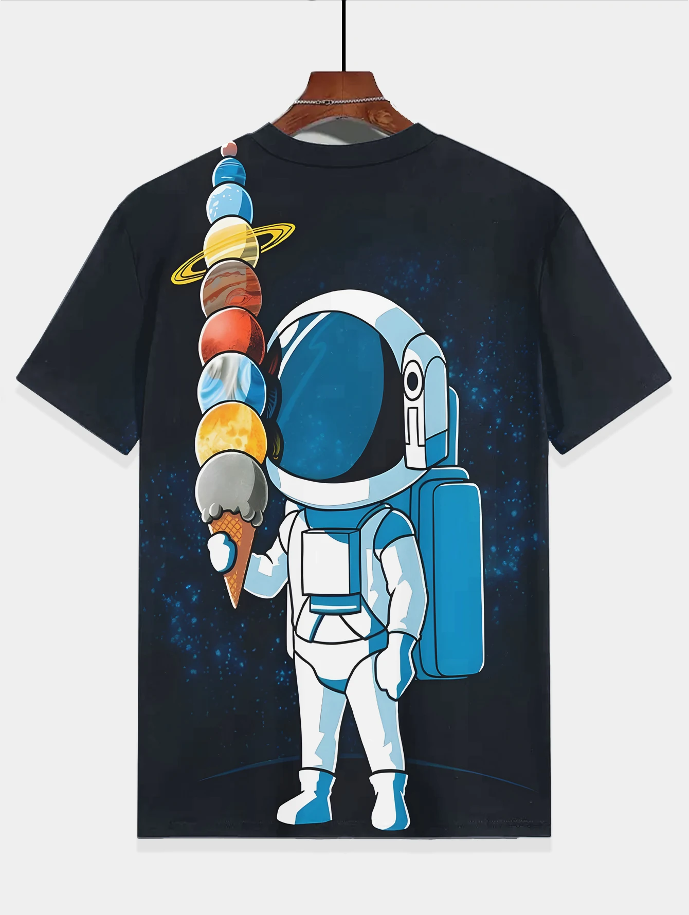 Children Clothing Korean Children\'s Clothes Astronauts Eating Planet Ice Cream 2024 Kids Spring Clothes Top Shirts Child T-shirt