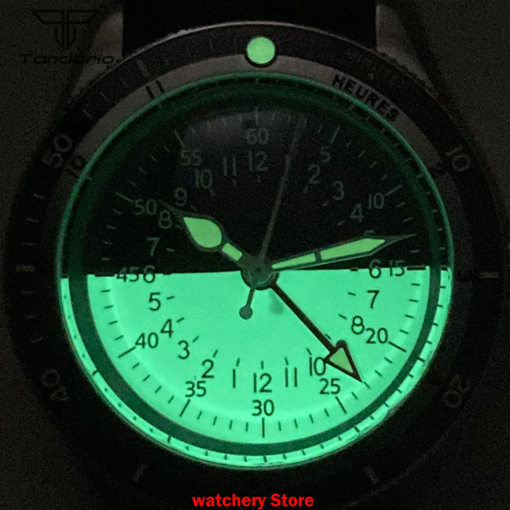 Jam Tangan Otomatis Tandorio Kustom Jam Tangan Kaca Safir Ganda Pergerakan GMT NH34A Jam Tangan Pria Dial Setengah Bercahaya 20ATM