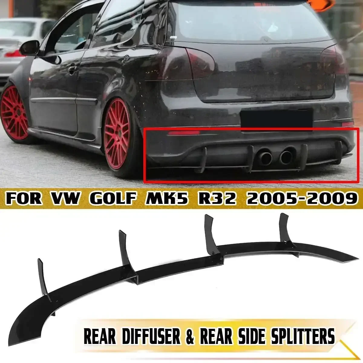 Balck R32 Car Rear Diffuser Lip Rear Side Splitters For VW For Golf MK5 R32 2005-2009 ABS Car Rear Bumper Lip Diffuser Body Kit
