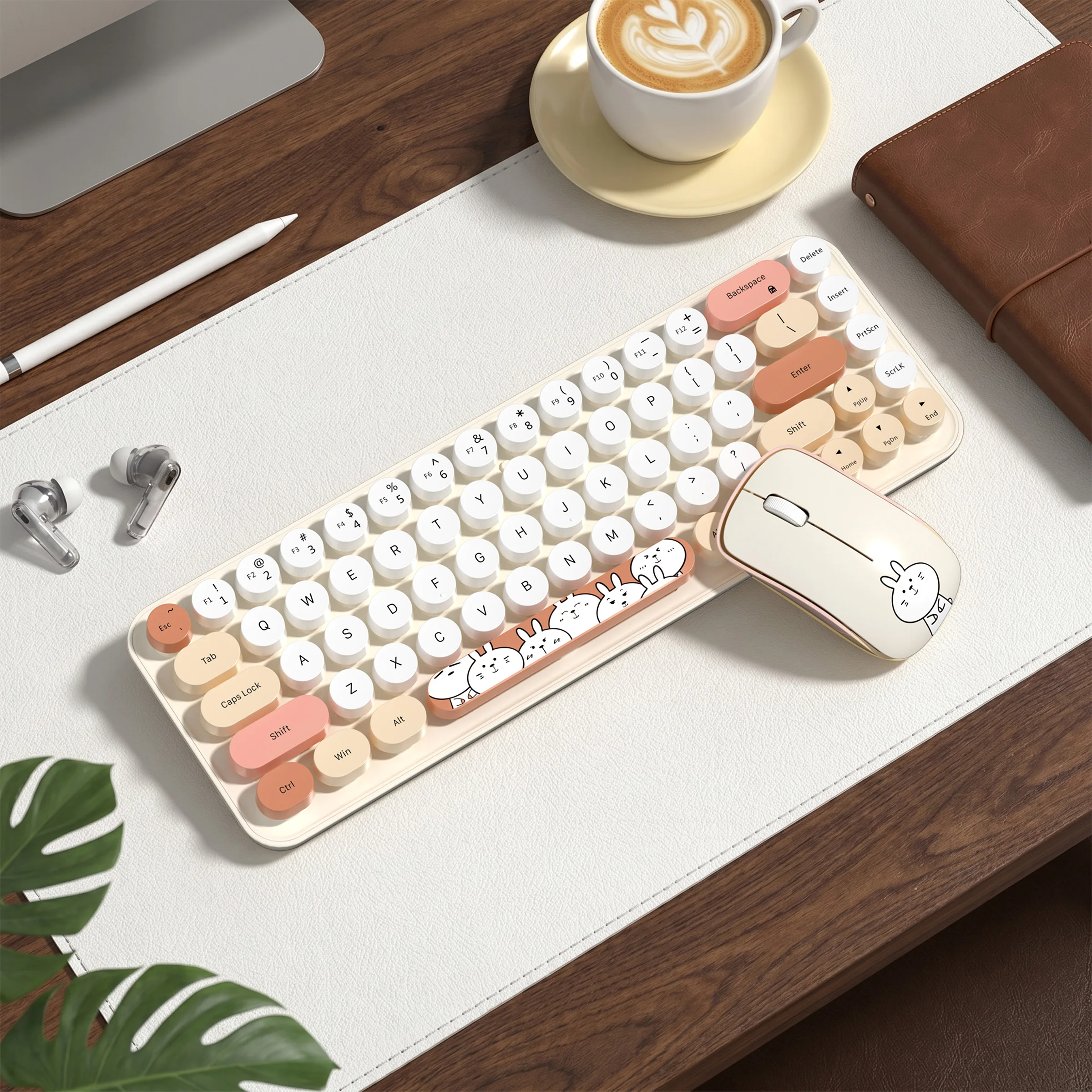 MOFii Idol Pro Wireless Keyboard and Mouse Combo, Pink Cute Bunny Round Keycaps, US QWERTY Layout, for Girls Laptop Desktop