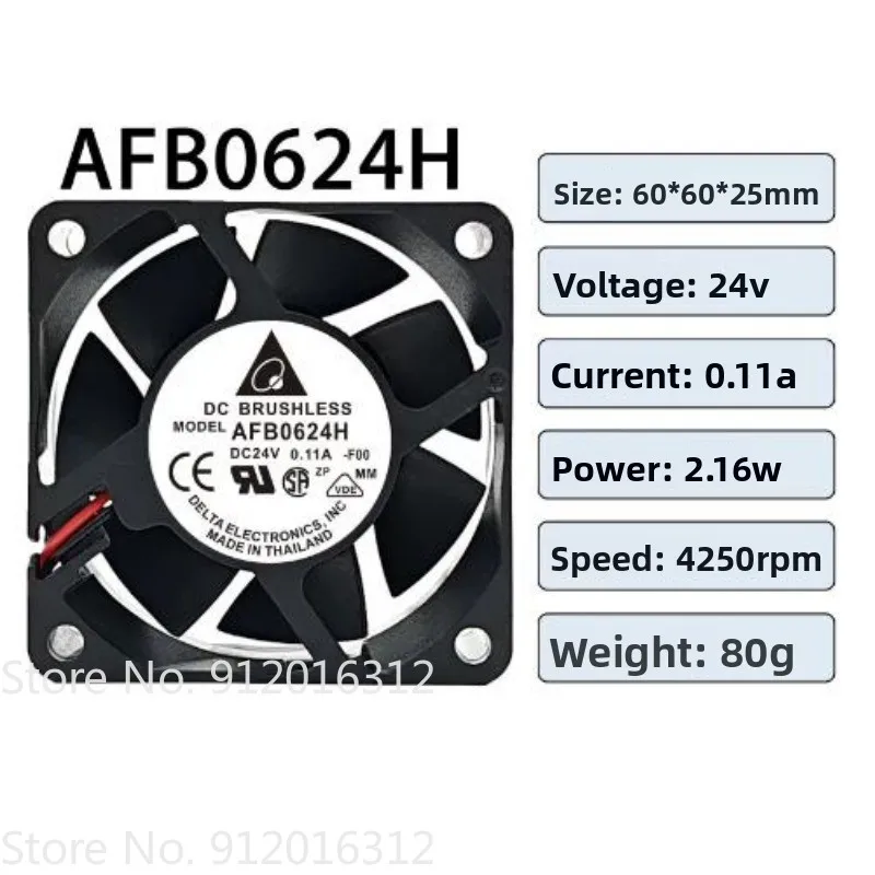 New Cooler Fan for Delta AFB0624EH/SH/HH/VH/H 6025 24V 6cm 2 Lines Fan