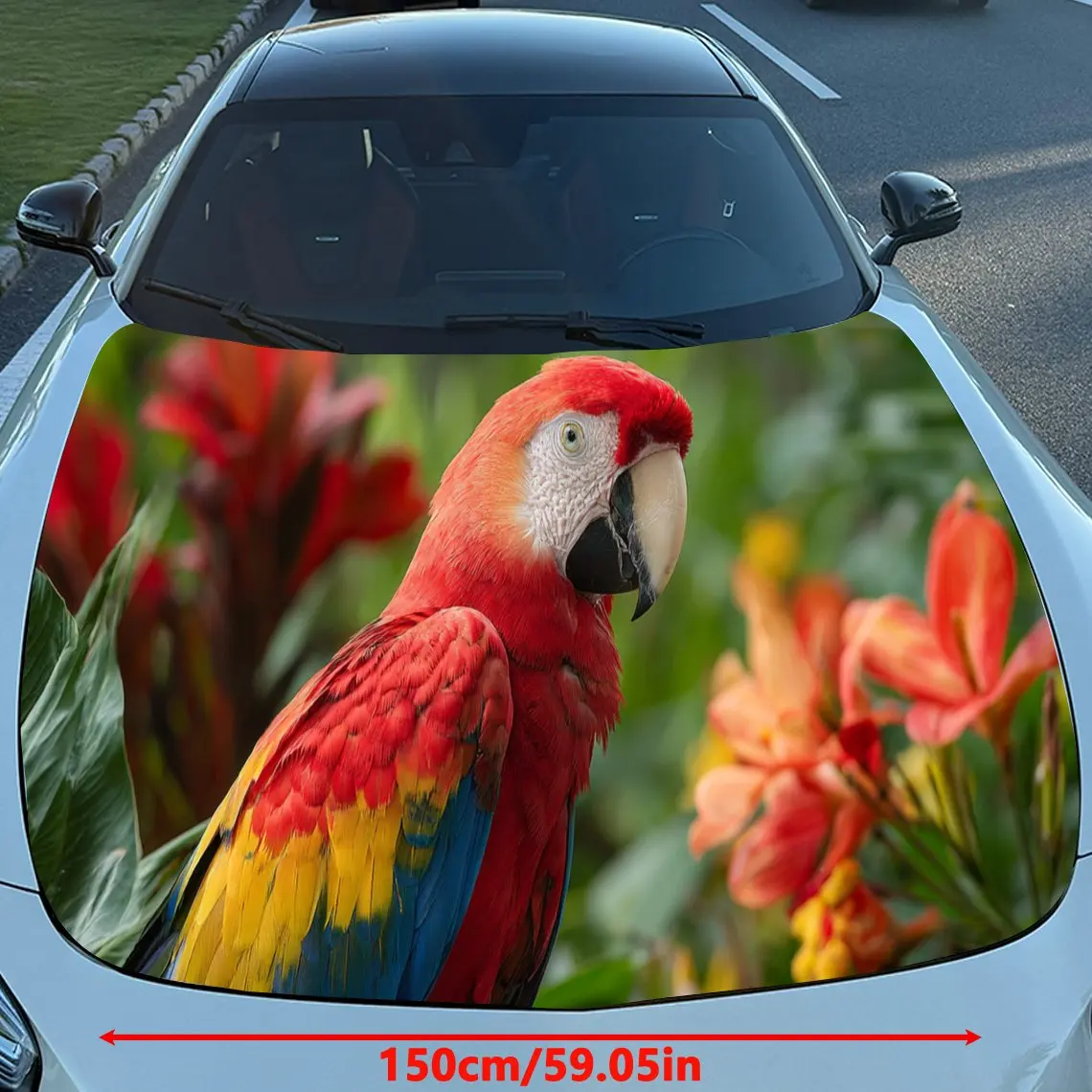 Bright Tropical Parrot Car Hood Stickers - Self-Adhesive, Waterproof and Durable Vinyl Wrap, Decorate And Protect Your Car, Fit