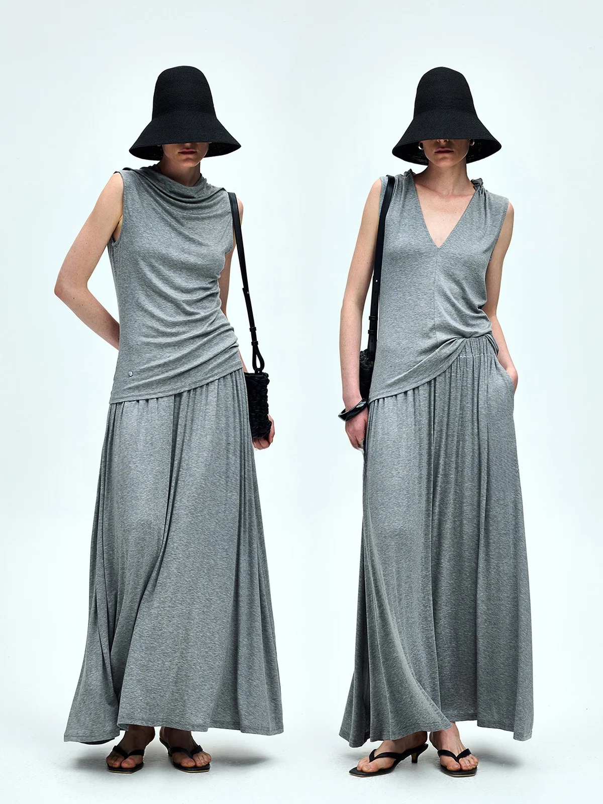 

UZZO Silken Wool ter Ne Gown with Sa Комплект из двух предметов Юбка с эластичной резинкой на талии Ba Long Sve round Ne Summer Faion