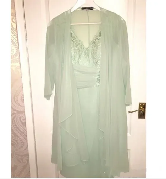 Mint Green Plus Size Mother Of The Bride Dress Knee Length Wedding Guest Gowns Two Pieces New Formal Dress
