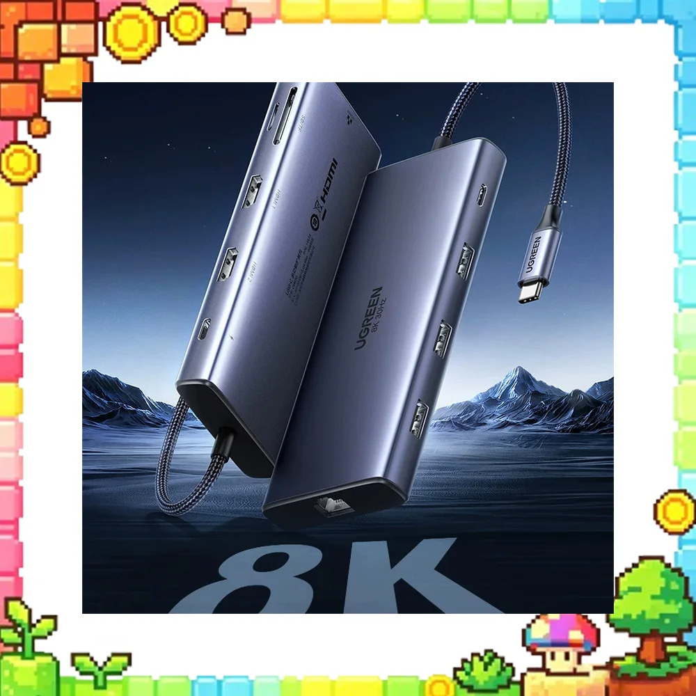 UGREEN CM490 USB C Docking Station Dual HDMI DisplayPort 8K 30Hz Quad Display 10Gbps USB Gigabit Ethernet 100W PD.