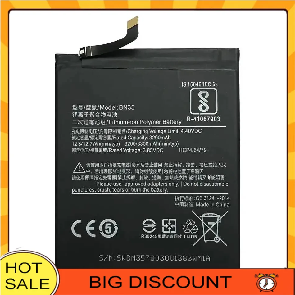 

Reliable Power Mobile Phone Battery 3300Mah Replacement For Xiaomi Redmi 5 BN35