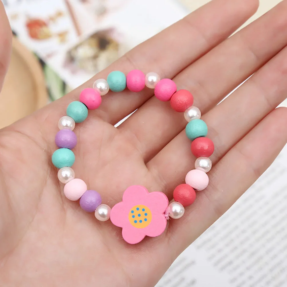 Set di braccialetti con collana di perline di legno 3 set di gioielli per bambini Prop per ragazze Compleanno Fotografia Accessori moda Artigianato fai-da-te Assistenza sanitaria