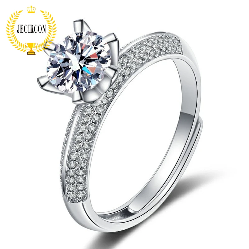 

JECIRCON D Color 1ct S925 Sterling Silver Moissanite Ring for Women Half Wall Fully Inlaid Opening Adjustable Diamond Jeweelry