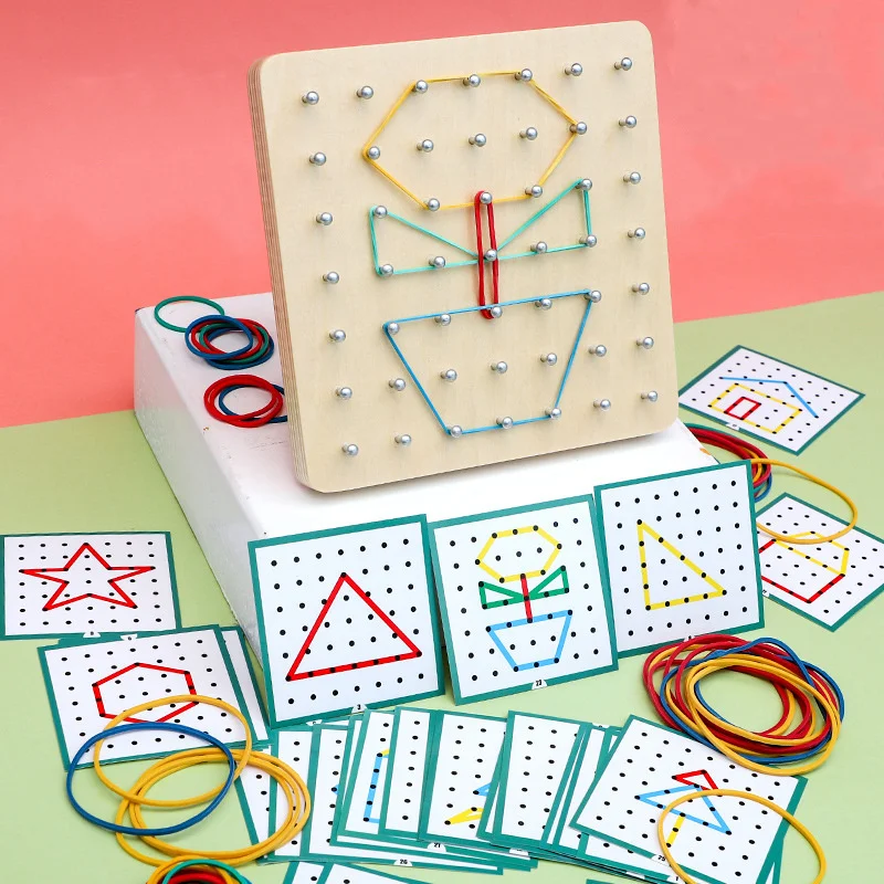 Juguete creativo de goma Montessori para bebé, tablero de uñas con tarjetas, Educación Infantil, regalo para niños en edad preescolar