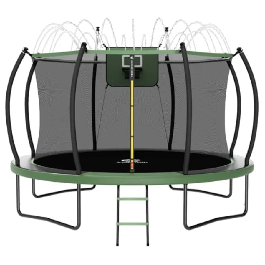 Outdoor trampoline for backyard recreation galvanized steel frame with anti-rust coating black enclosure net and non-slip ladde