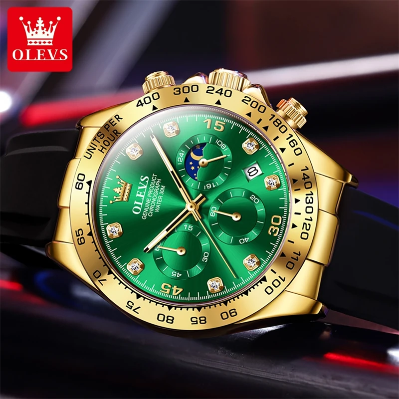 Мужские Роскошные многофункциональные кварцевые часы OLEVS 2875 2023, мужские водонепроницаемые светящиеся часы с датой, фазой Луны, рождественские часы