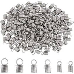 300Pcs 3 Sizes Stainless Steel Coil Cord End 2/3/4mm Spring Tube Cap Clasps with Loops Ribbon Leather Cord Ends