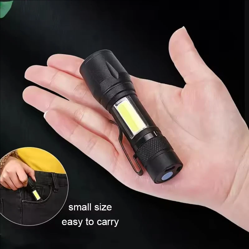 Portable USB Rechargeable Mini LED Flashlight Zoom COB Work Light Built-in Battery Torch Lamp 3 Mode Waterproof Emergency Light