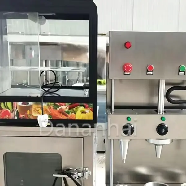 

4-Head Conical Commercial Pizza Oven Machine with Transparent Display Cabinet Egg Tube Machine for Business Use