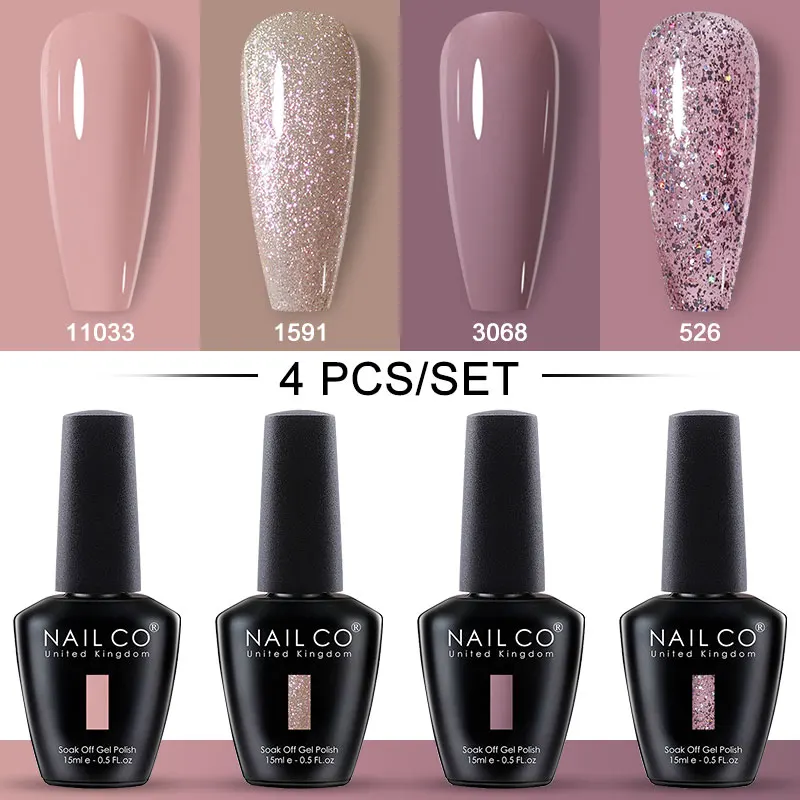 NAILCO 4 pezzi Kit smalto gel per unghie Soak off UV LED curato Set di smalti gel Soak Off a lunga durata ad alta lucentezza per manicure per nail art