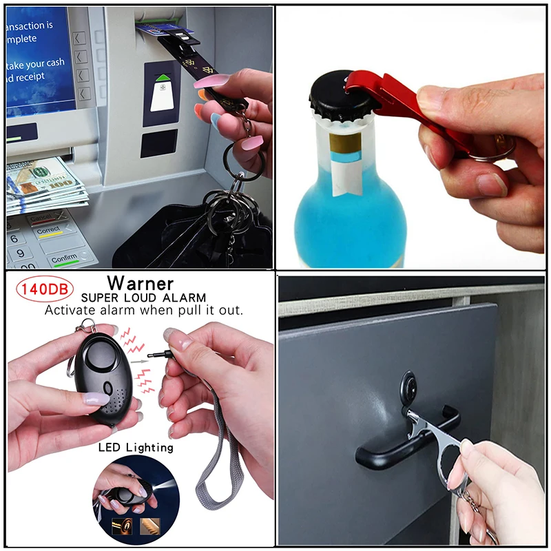Self Defense Keychain Set para Mulheres, Proteção Pessoal de Emergência, Alarme de Segurança com Window Breaker, 10PCs