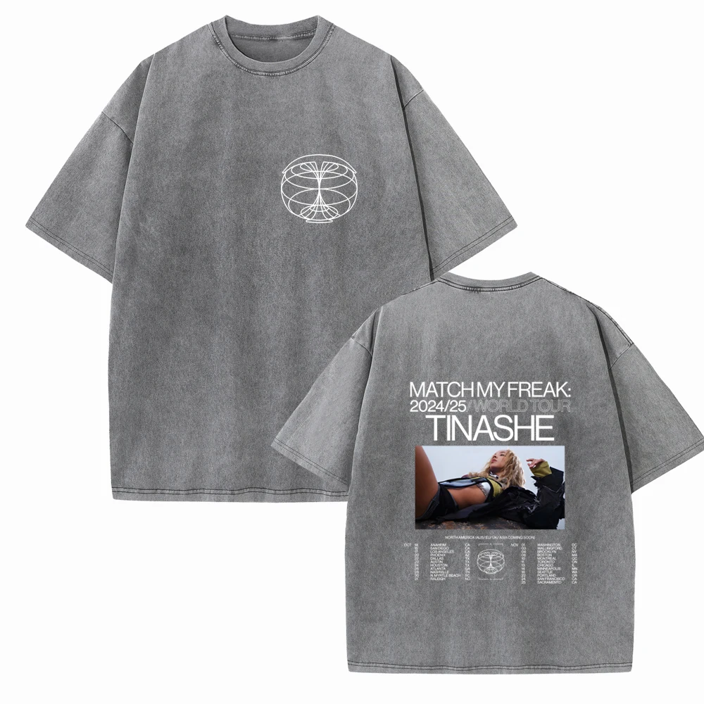 Tinashe Vintage Harajuku Shirt Match My Freak World Tour 2024 Cotton Shirts Unisex Printing O-Neck Short Sleeve Summer Regular