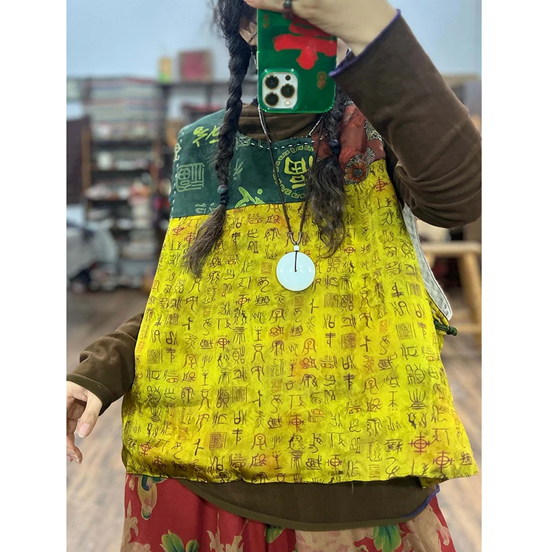 25 New Arrival Winter Women Vest Casual Loose Cartoon Print O-neck Sleeveless All-matched Warm Thickened Outerwear & Coats Y249