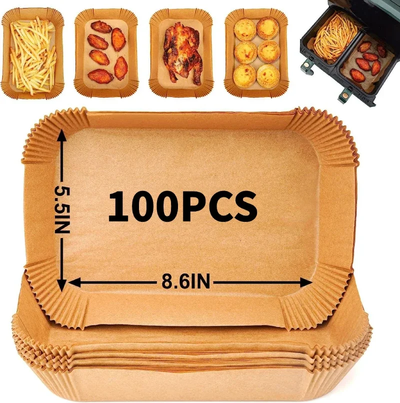 

Rectangle Disposable Air Fryer Paper Liner Waterproof Oilproof Non-Stick Baking Mat for Ninja Foodi Air Fryer Accessories