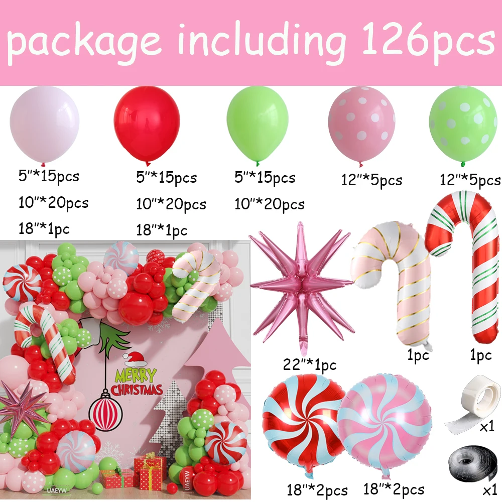 126pcs Winter Theme Balloon Arch Garland Kit Lollipop Cane Foil Balloons Christmas Party Decorations Navidad New Year Supplies