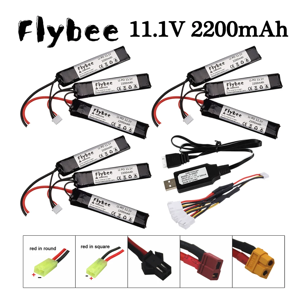 #103mm Water Gun Lipo Battery 3S 11.1V 2200mAh 35C Battery + Charger for AKKU Mini Airsoft BB Air Pistol Electric Toys RC Parts