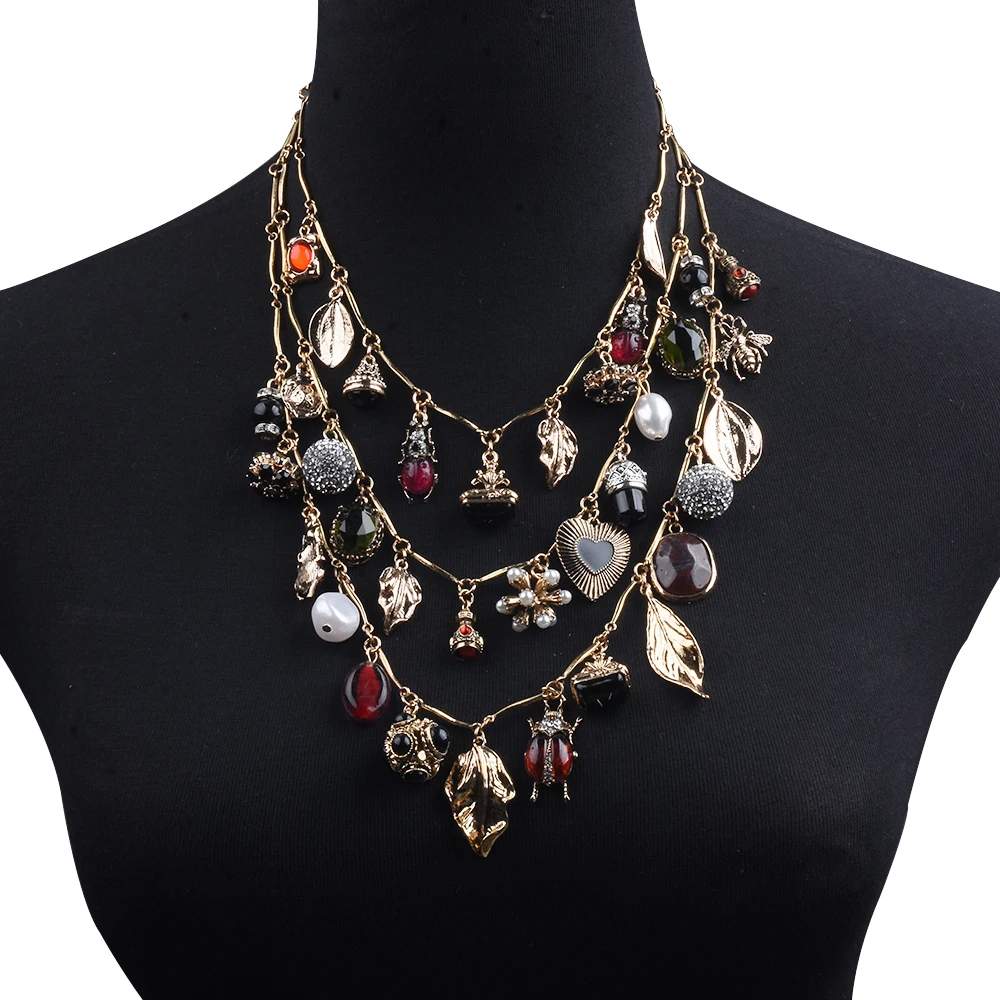 Bohemian Ethnic Vintage Statement Insect Leaf Heart Metal Pendans Necklaces Women Indian Retro Large Collar Big Bib Necklace