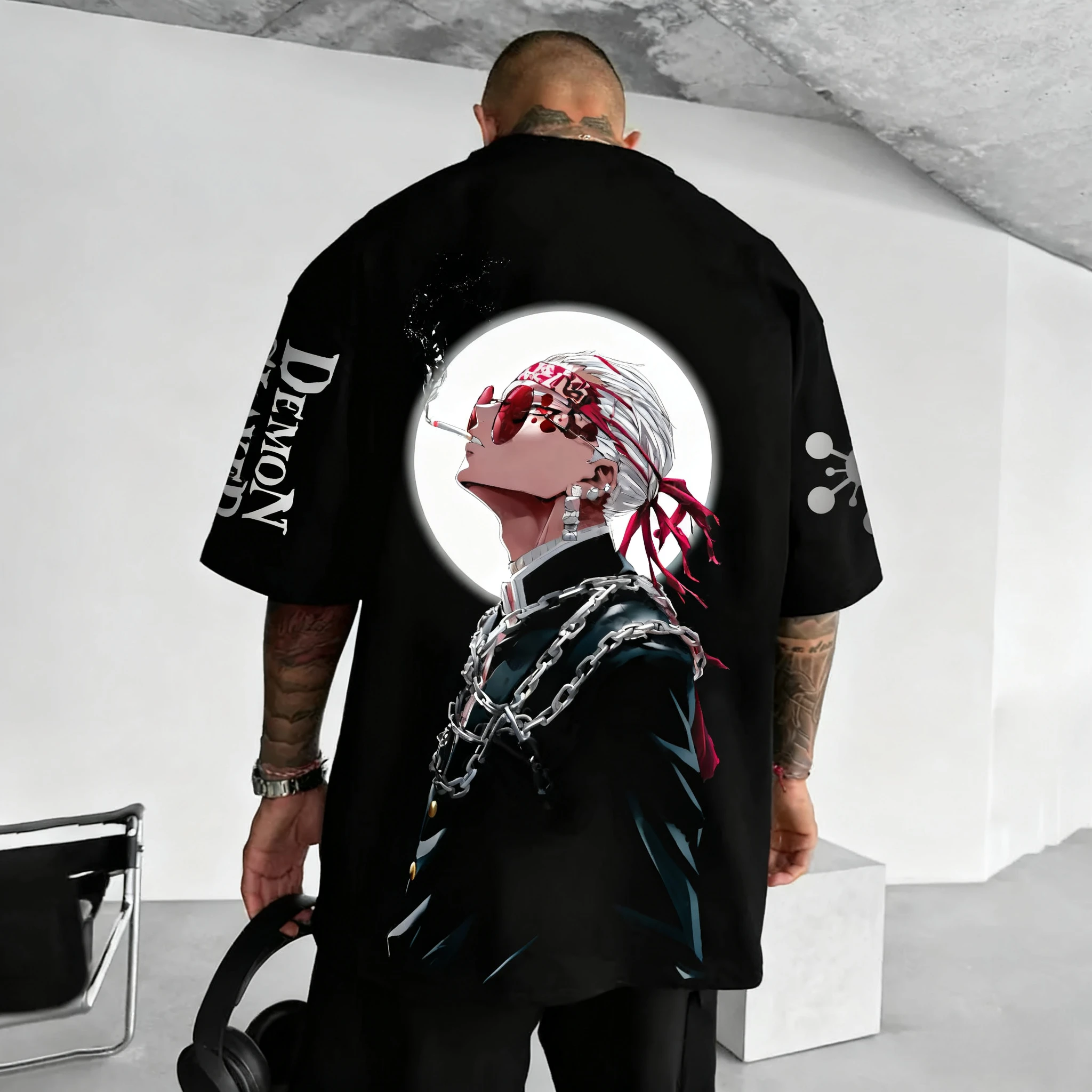 

Футболка с принтом аниме Demon Slayer на лето 2023 года, новый мужской и женский большой повседневный свободный топ с короткими рукавами для родителей и детей