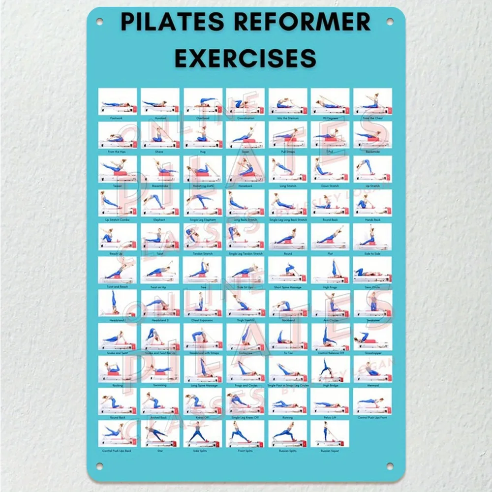 Vintage Teal Pilates Chart Aluminum Wall Art 8x12 Inch Waterproof Durable Gym Studio Home Decor