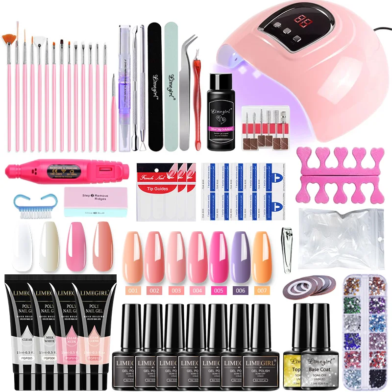 Nail Set With Nail Lamp Nail Dryer Nail Drill Machine Manicure Set Kit Poly Nail Gels Nail Gel Polish Set Soak-off Nail Art Sets