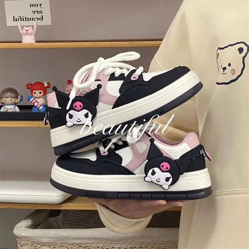 Sanrio Kuromi-Calçados casuais bonitos dos desenhos animados para meninas, sapatos confortáveis, respirável, tênis antiderrapantes, presente de aniversário