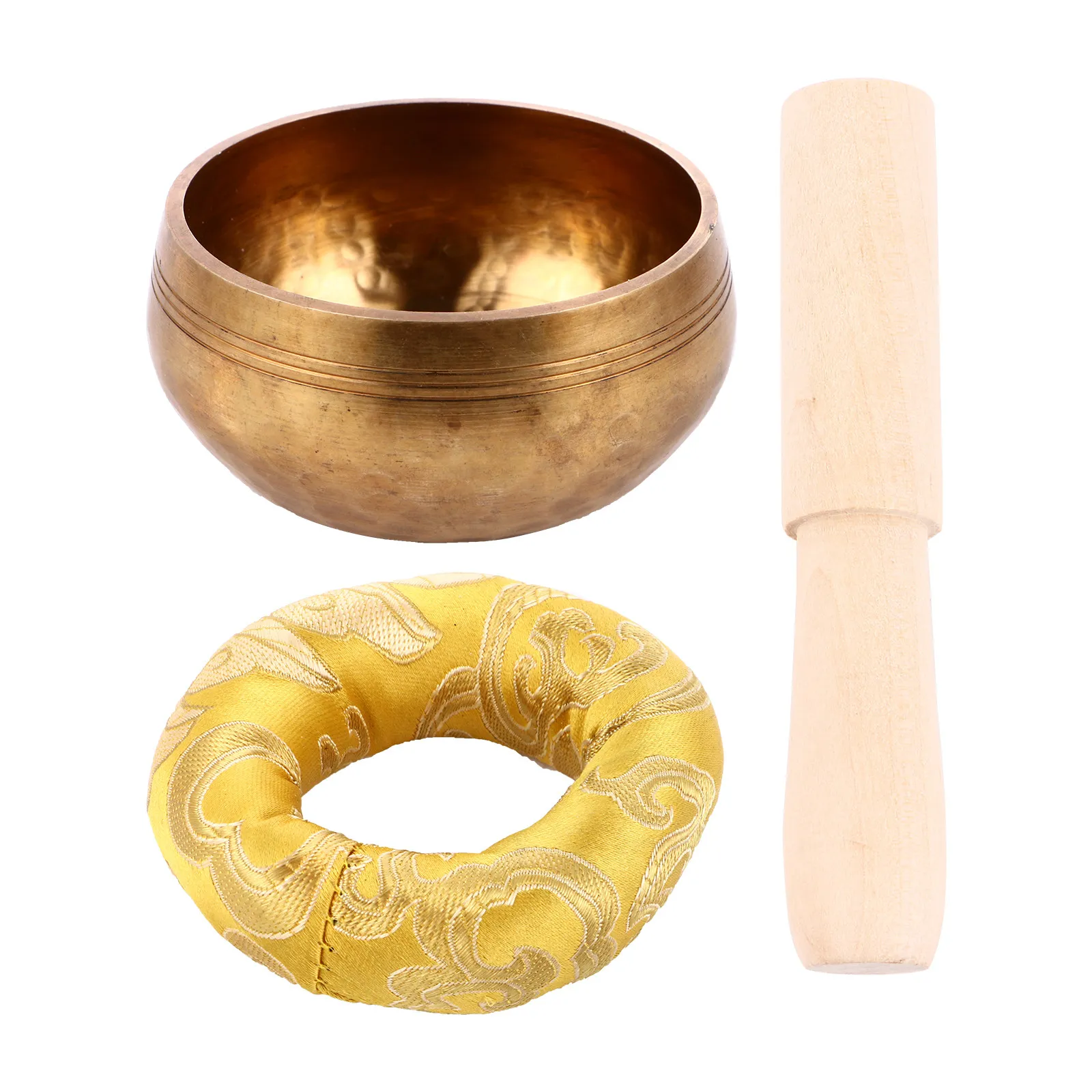 1Set Singing Bowl Sets Sounding Bowl For Yoga Tibetan Yellow Meditation Copper Music Relaxation