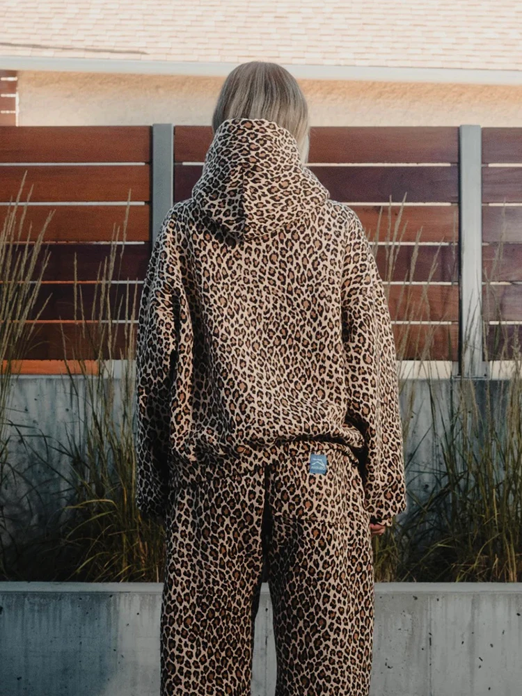 American Retro Leopard Print Hoodies Women Men Autumn Long Sleeve Tops Hood Shirt Streetwear Hip Hop Pullover Y2K Sweatshirt New