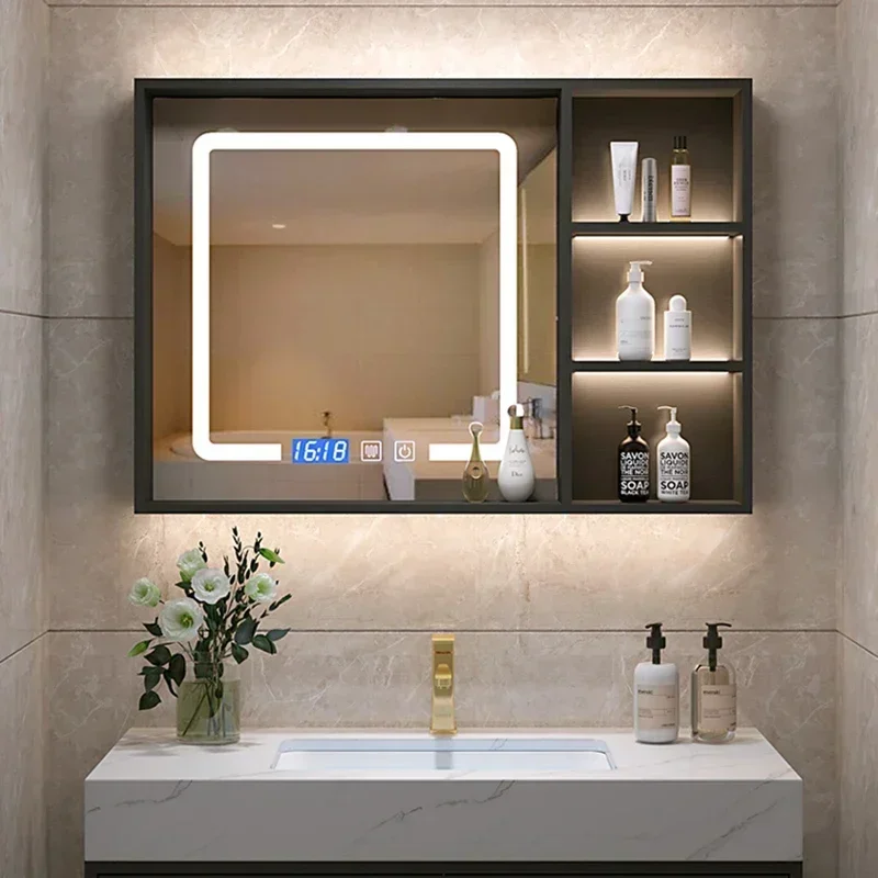 yu-1 Smart Bathroom Cabinets Wall-mounted Storage Solid Wood Makeup Bathroom Mirror Cabinet Vanity Home Furniture Armario Bano