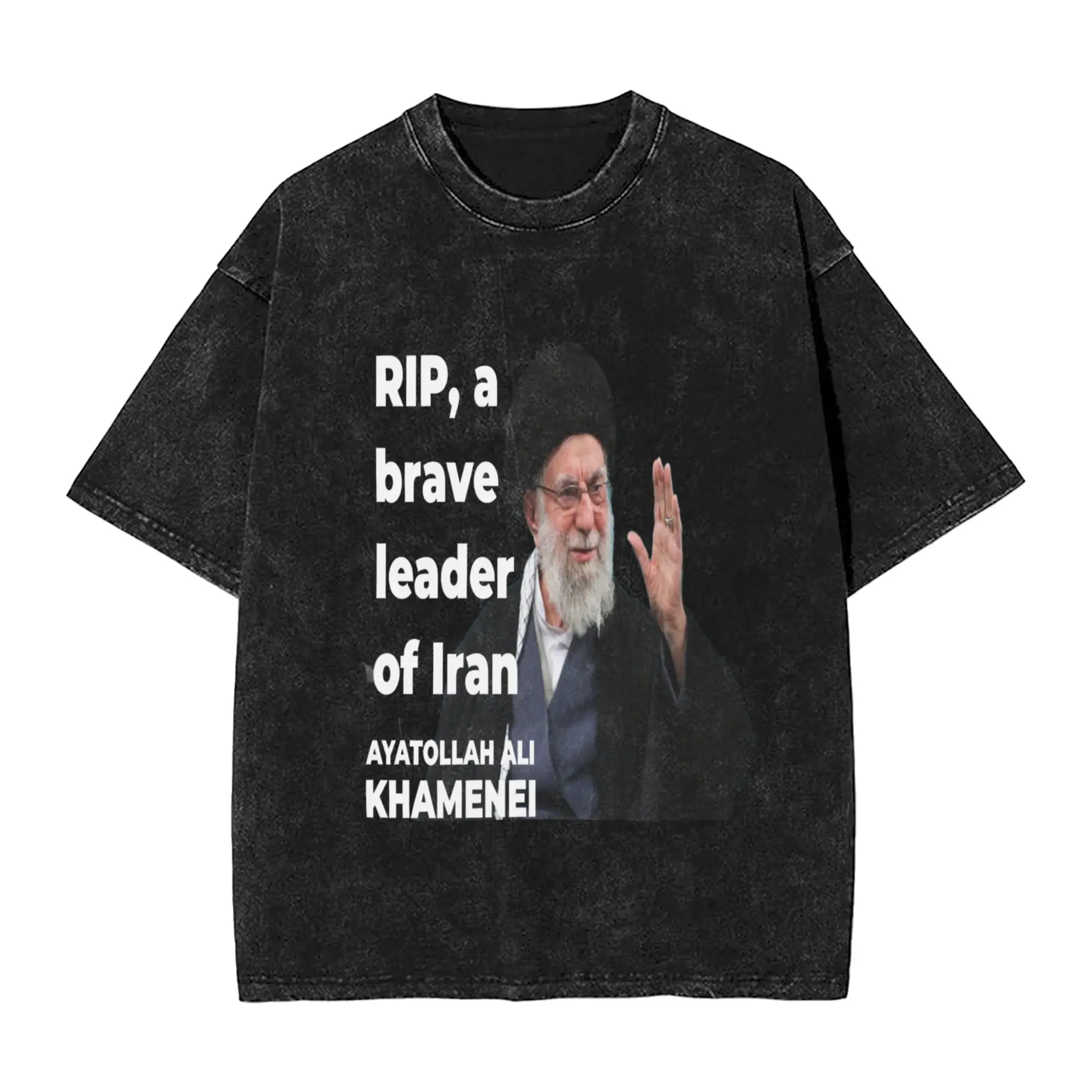 

S-Seyyed Ali K-Khamenei Men's T Shirt Washed Hipster Tees Short Sleeve Crewneck T-Shirts 100% Cotton Plus Size Tops