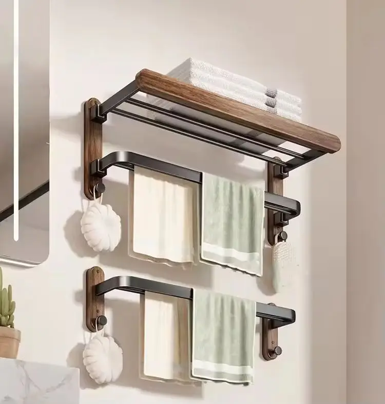 support-de-rangement-de-salle-de-bain-de-luxe-pliable-mural-en-metal-et-bois-multifonctionnel-etanche-porte-serviettes-pour-vetements-permet-d'economiser-de-l'espace