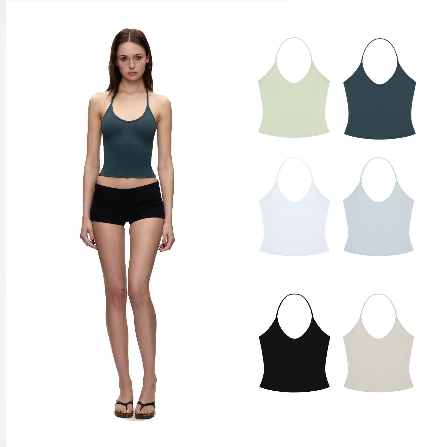 

Tank Summer Hot Girl Halter Neck Camisole, Slim Fit Multi-Color Basic Top, U-Neck Halter Neck Camisole, High Elasticity Tight-Fitting Short Outerwear Tank Top, Multiple Colors Available