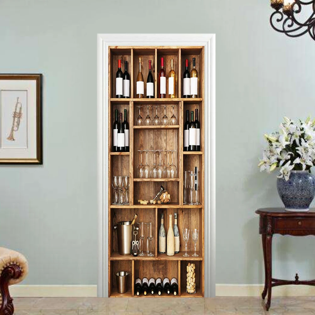 

3D Door Sticker Waterproof Pvc Self-Adhesive Wall Decal Red Wine Pattern Home Bedroom Decorative Sticker For Wall Glass Floor