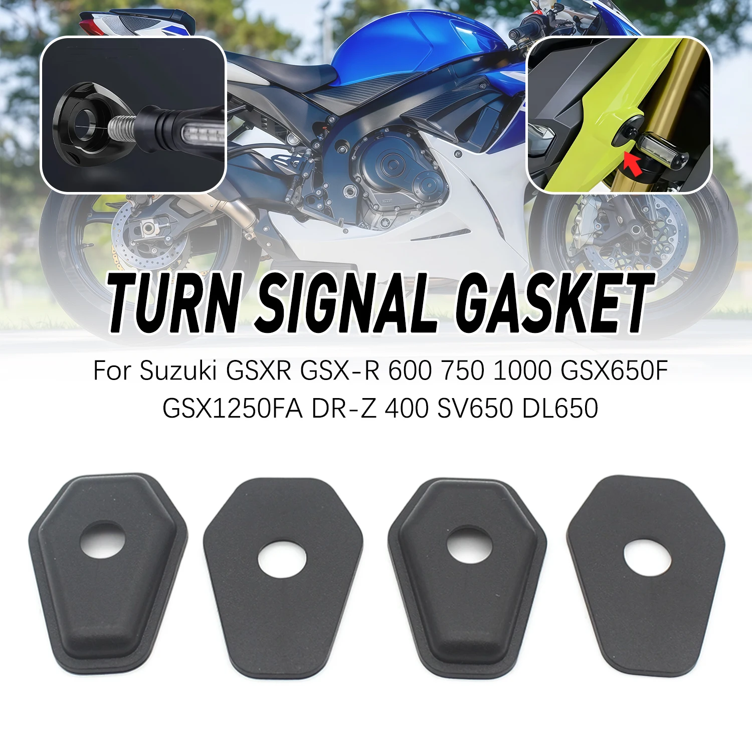 

Передние и задние черные адаптеры-проставки для указателей поворота Suzuki GSXR GSX-R 600 750 1000 GSX650F GSX1250FA DR-Z 400 SV650 DL650