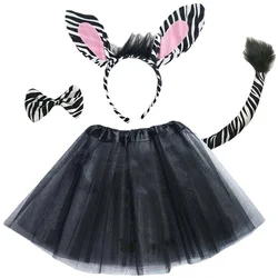 Zwierzę Zebra zestaw uszy ogon muszka przebranie akcesoria dla dzieci kobiet rekwizyty na przyjęcia urodziny kostium na Halloween Cosplay