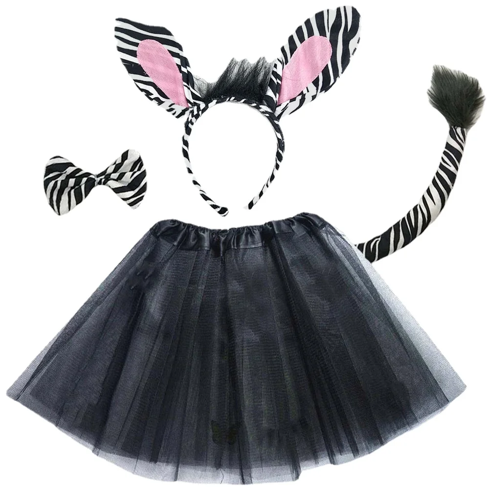Zestaw zwierząt Zebra uszy ogon muszka akcesoria do przebierańców dla dzieci kobiety rekwizyty na przyjęcia urodziny kostium na Halloween Cosplay