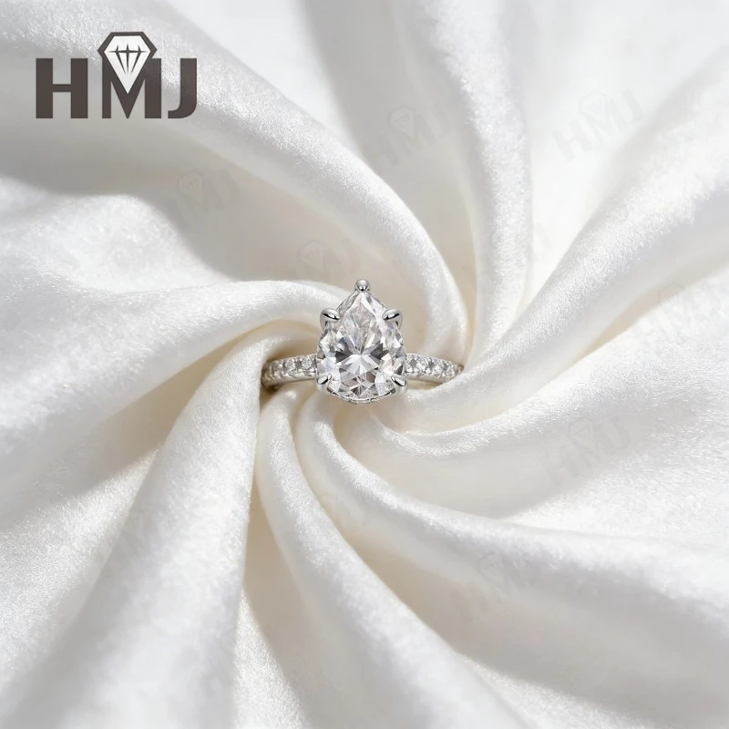 1ct Moissanite Ring D Color VVS1 Clarity Pear Cut S925 Sterling Silver Fine Jewelry For Women Anniversary Engagement Wedding - view 3
