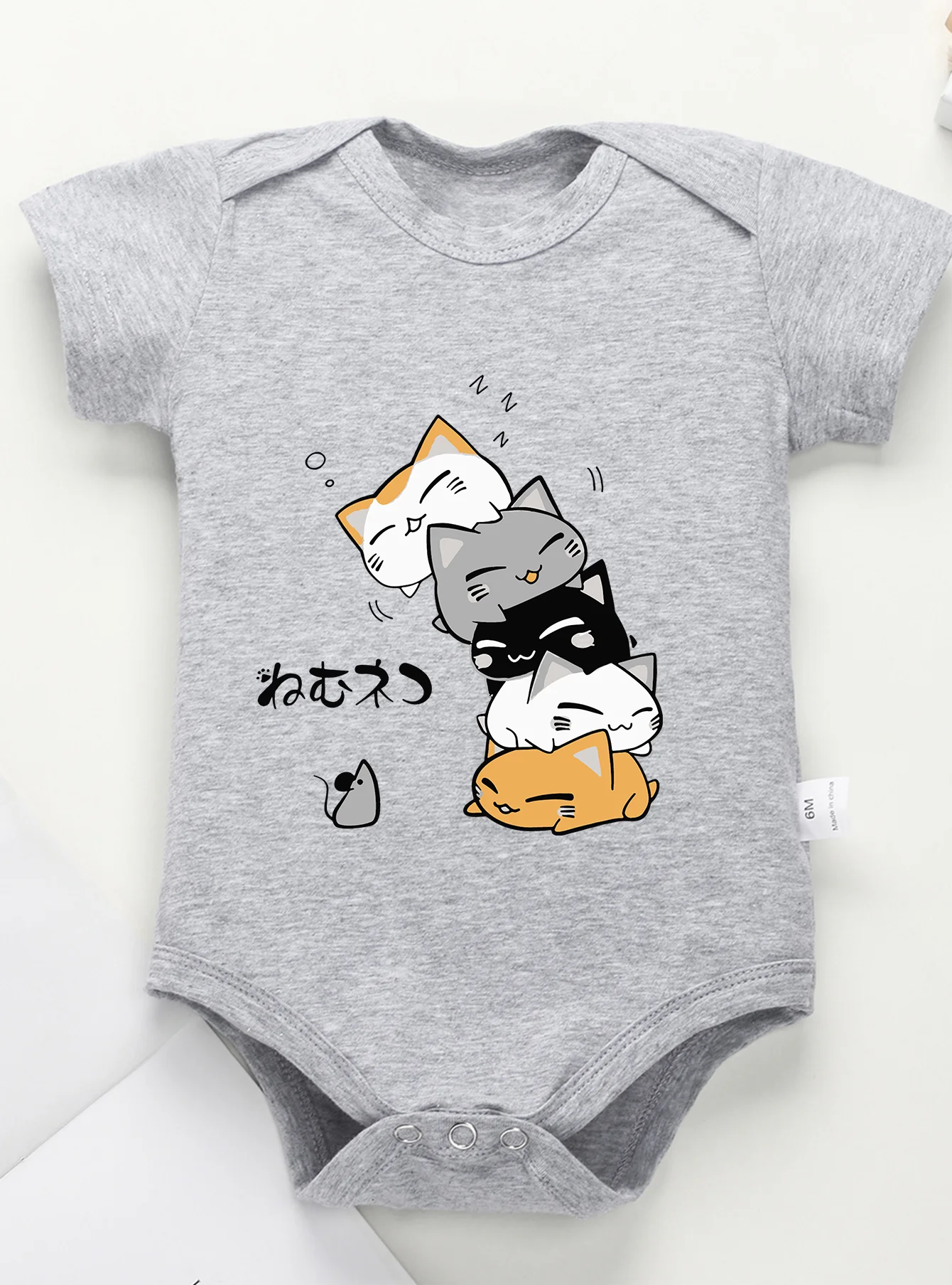 Baby Girl Boy Newborn Bodysuit Infant Toddler Trendy Short Sleeve Harajuku Clothes Jumpsuit Romper Cat Carton Pattern