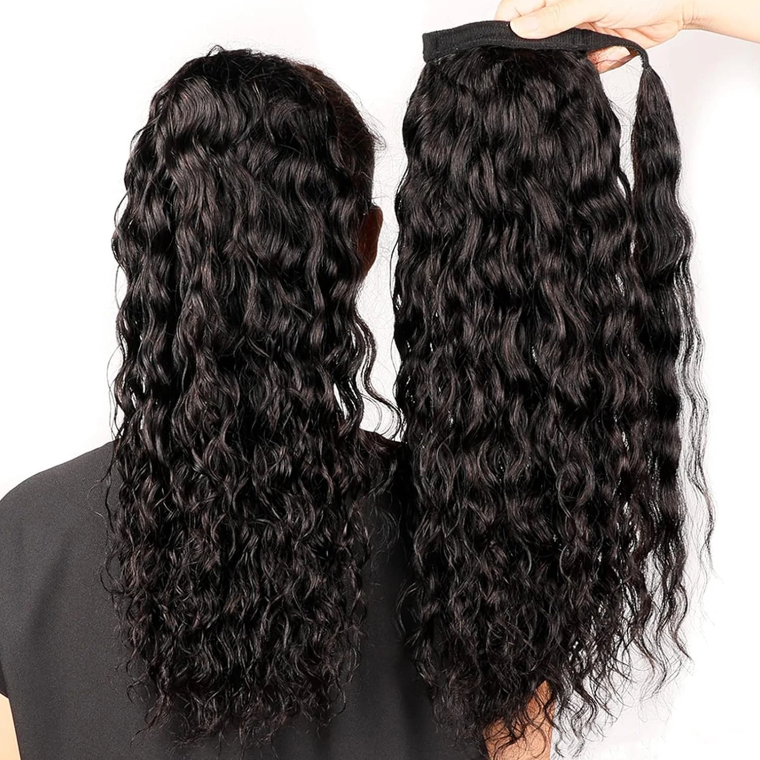 Clip per capelli umani Remy nelle estensioni della coda di cavallo dell'onda d'acqua Coda di cavallo per capelli umani arricciati da 8-26 pollici Avvolgere la coda di cavallo ondulata lunga naturale