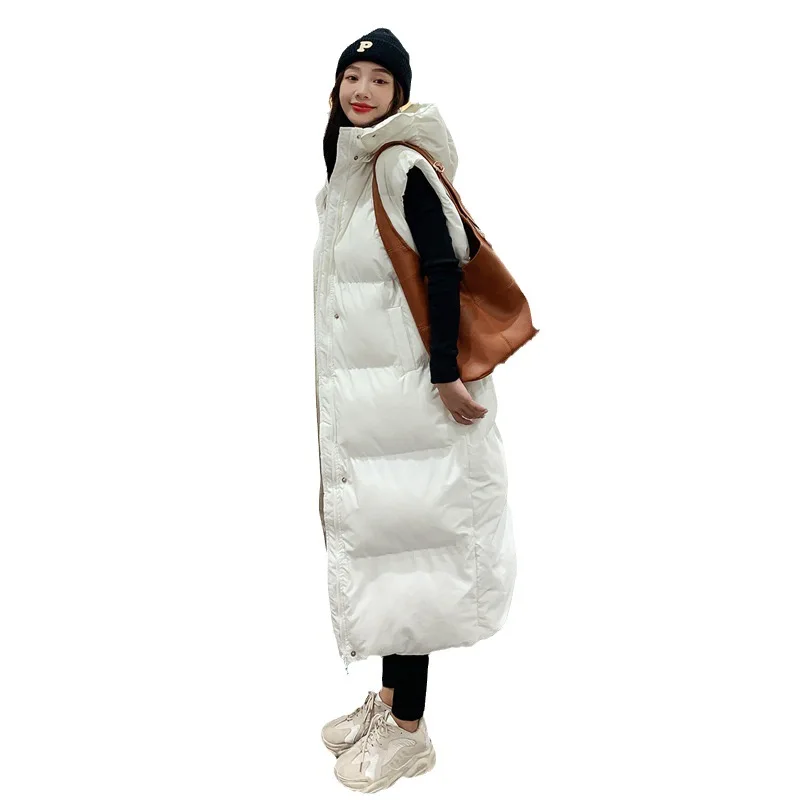 Gilet con cappuccio da donna Jaet al ginocchio sopra il ginocchio Capispalla invernale Cappotto lungo con chiusura a cerniera color taglio dritto