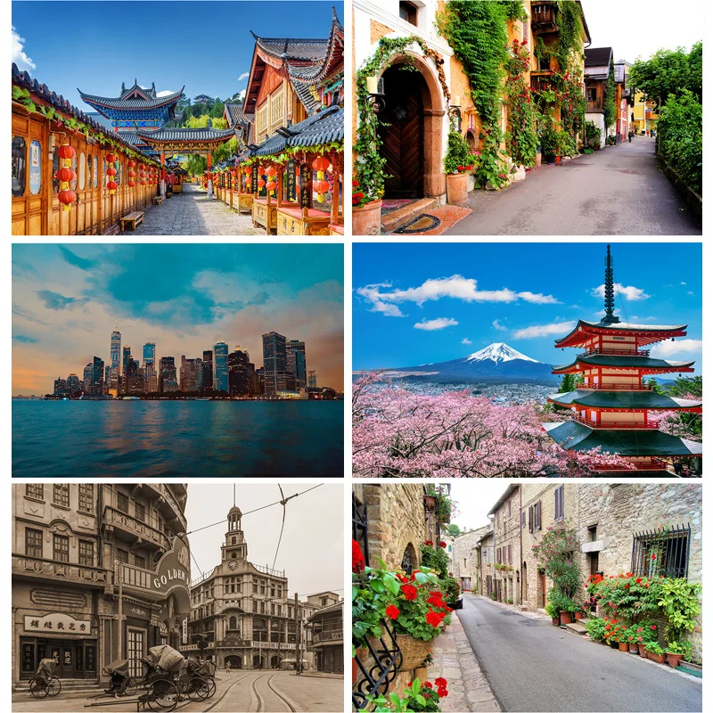 

Retro Europe City Scenery Photography Backgrounds Spring Landscape Wedding Baby Portrait Backdrops For Photo Studio 21803OUZ-02