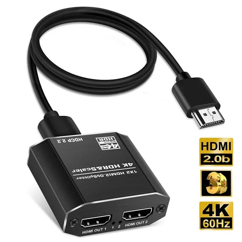 1 Duplicate to 2 HDMI Displays 4K@60Hz HDMI Splitter 1 in 2 Out with Scalar High Speed HDMI Cable Support HDCP 2.2